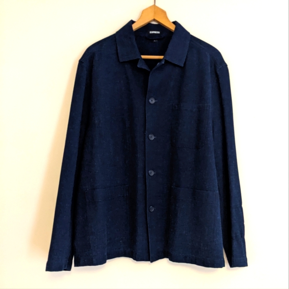 Express Solid Indigo Textured Chore Coat